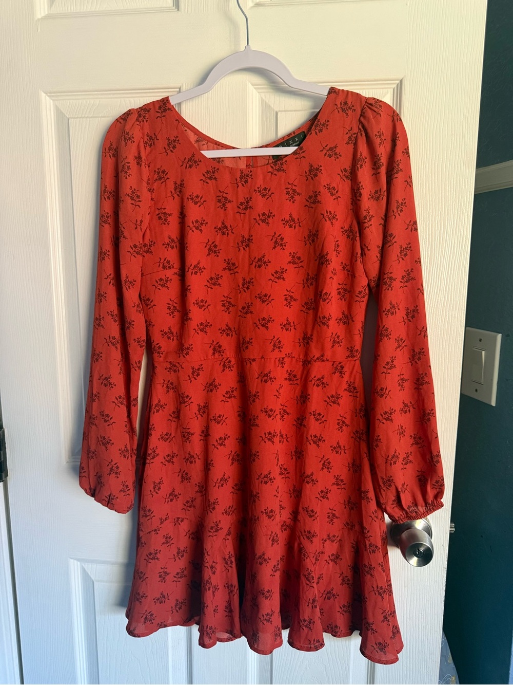 Rust Floral Long Sleeve Skater Dress